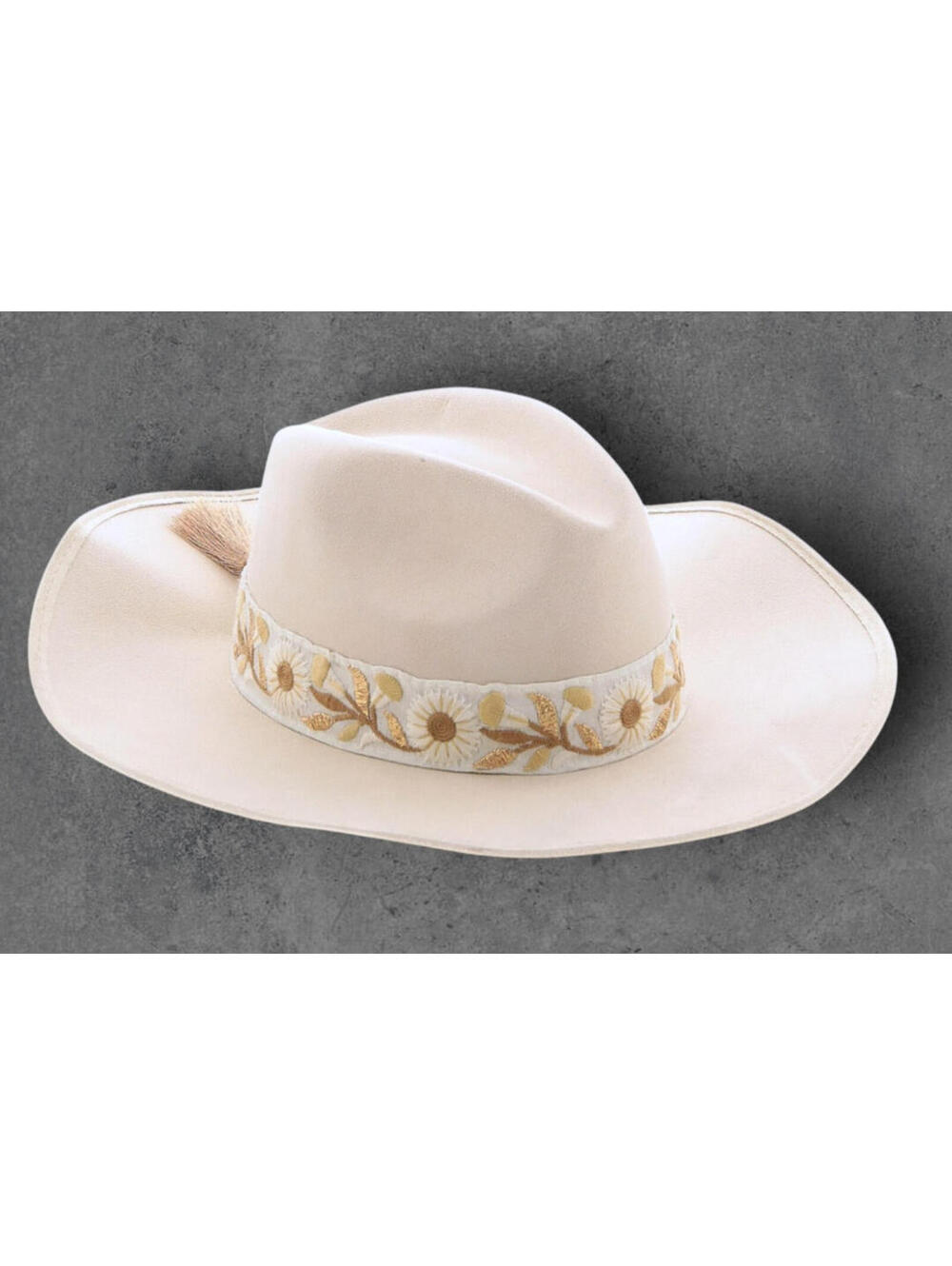 Hats n' Roses Alba Ivory Handmade Embroidered Boho Chic Floral Hat M
